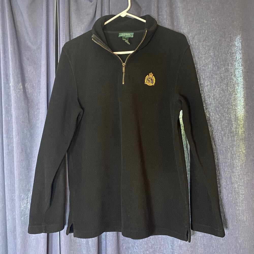 Vintage Lauren Ralph Lauren Black Classic Half Zip Crest Logo Sweater Size Large